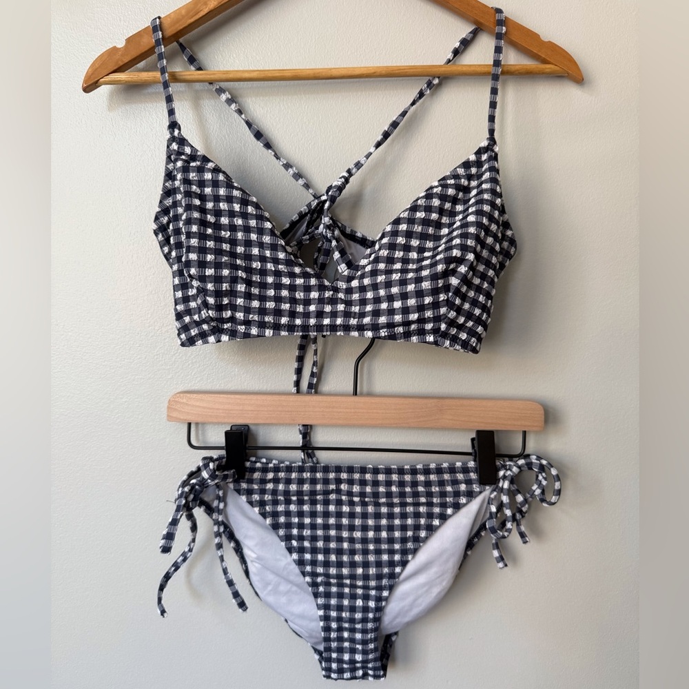 J. Crew Navy Blue and White Gingham Bikini